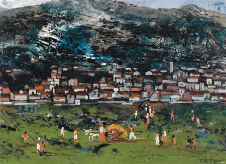 Hillside Landscape with Village and Field Workers