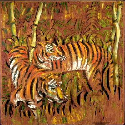 Sample artwork by Bernard Langlais (1921 - 1977), known for abstract painting, wood animal sculpture, commercial art - View similar artists and auction records