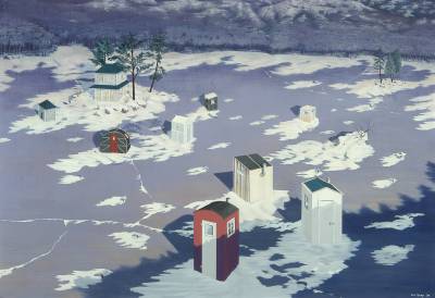 Ice Fishing Houses by Alan Bray - Auction record, sale price, and art valuation. Compare with similar artists and explore comparable artworks.