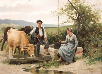 Bergère et berger au puits