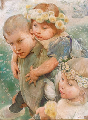 Les enfants au jardin au Printemps