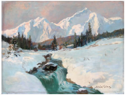 Torrent de montagne dans un paysage enneigé.