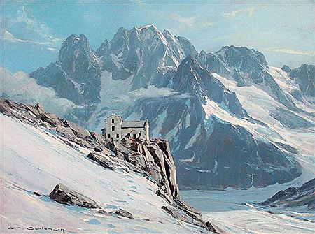 Sample artwork by Charles Henry Contencin (1898 - 1955), known for mountain painting, mont-blanc massif, écrins massif, sunrise/sunset on snow/glaciers - View similar artists and auction records