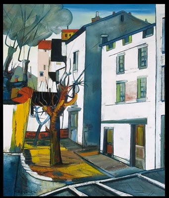 Sample artwork by Rene Couturier (1933 - 2008), known for abstract still life, figure and landscape painting - View similar artists and auction records