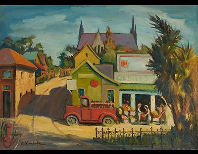 "Grocery Delivery" by Elmer Stanhope - Auction record, sale price, and art valuation. Compare with similar artists and explore comparable artworks.