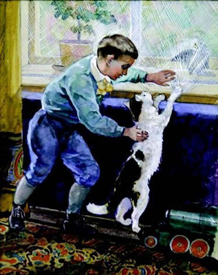 Children with cat, 1940 by Vasilii Elkin - Auction record, sale price, and art valuation. Compare with similar artists and explore comparable artworks.