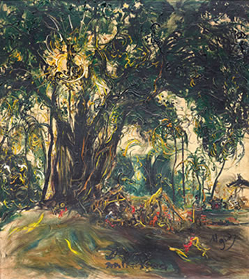 Food Stall under the Banyan Tree by Kusama Affandi - Auction record, sale price, and art valuation. Compare with similar artists and explore comparable artworks.