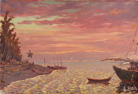 Tropisch Strand Bij Avondrood (Tropical Beach at Sunset) by Arthur Eland - Auction record, sale price, and art valuation. Compare with similar artists and explore comparable artworks.