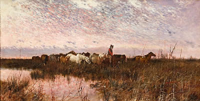 Vista fluvial con caballos