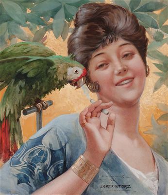 Mujer joven con un loro