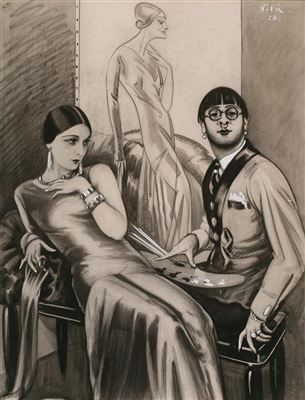 El pintor Foujita con modelo