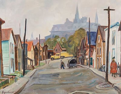 Sample artwork by Robert Stewart Hyndman (1915 - 2009), known for portrait, figure, nudes, landscape painting, sculpture, teaching, war artist - View similar artists and auction records