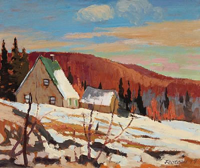 Two views: Winter scene and Country hill