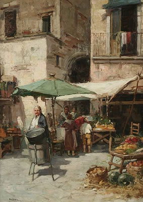 A Naples market scene with figures