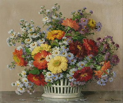 "Zinnias et Asteres", a flowerpiece