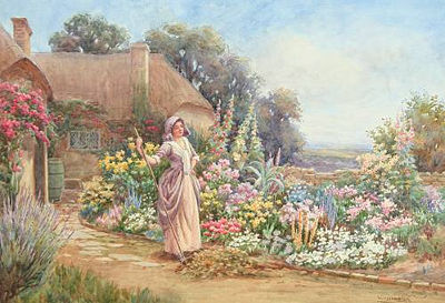 Lady in a Cottage Garden by William F Ashburner - Auction record, sale price, and art valuation. Compare with similar artists and explore comparable artworks.
