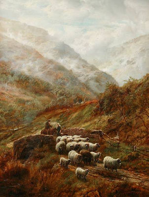 Sample artwork by Robert Watson (1855 - 1921), known for sheep and cattle in highland landscape painting - View similar artists and auction records