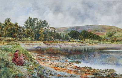 Port Bannatyne, Isle of Bute, with mother and child seated by the shore