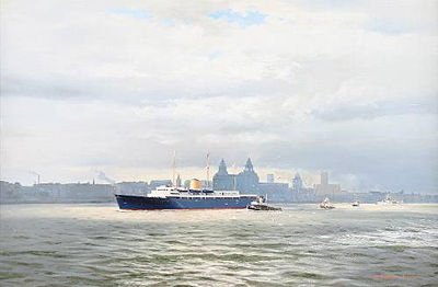 The Royal Yacht 'Brittania', leaving the Mersey