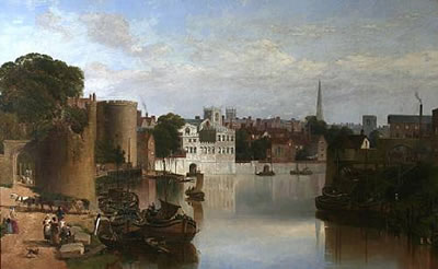 View of the ruins of the water tower, the river frontage of the Guildhall and the lantern tower of the Church of St. Helens, from the River Ouse, York by William Richardson - Auction record, sale price, and art valuation. Compare with similar artists and explore comparable artworks.