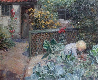 A cottage garden, possibly at Staithes by Frederick Stead - Auction record, sale price, and art valuation. Compare with similar artists and explore comparable artworks.
