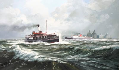 'The Wallasey Ferry steamer Marlowe, arriving at Seacombe - Isle of Man steamer leaving for Douglas