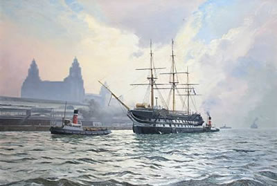 'The Old Conway', the training ship 'Conway' being towed down the River Mersey