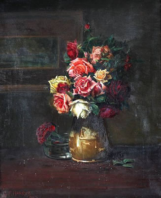 Still Life with a vase of roses by George F Harris - Auction record, sale price, and art valuation. Compare with similar artists and explore comparable artworks.