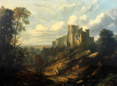 Extensive landscape with figures on an upland track before a ruined castle by Sidney Edward Paget - Auction record, sale price, and art valuation. Compare with similar artists and explore comparable artworks.