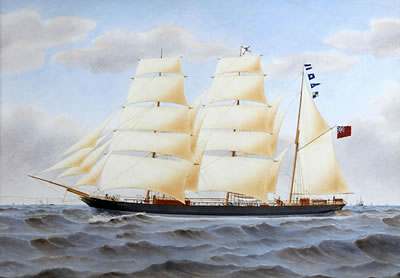 The sailing barque 'Snowdrop', owners J. D. Telford, at sea under full sail