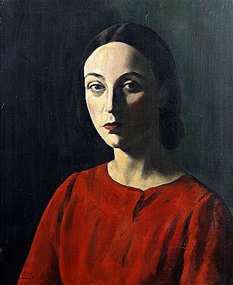 Portrait of Nellie Pickering wearing a red dress by Jacob Kramer - Auction record, sale price, and art valuation. Compare with similar artists and explore comparable artworks.