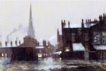 Manchester street scene, dusk