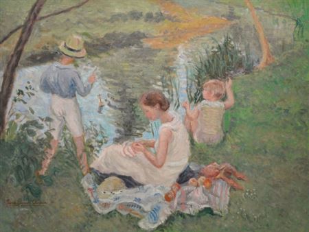 Partie de pêche à la ligne au moulin du haut bois à Pont Aven, 1933 by Pierre Eugène Clairin - Auction record, sale price, and art valuation. Compare with similar artists and explore comparable artworks.