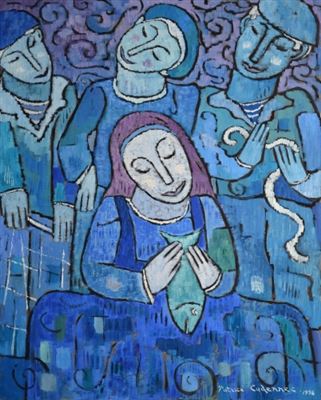 Femme au poisson et aux pêcheurs, 1998