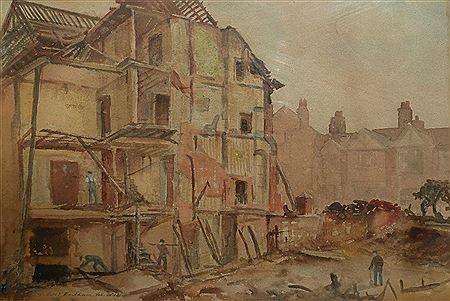 "No 3, and the site of No 1., Wellington Rd., Hastings, after an Air Attack, Feb. 20th, 1941, by the Enemy...Painted Under Permet No. D.R. 173254" by Edward Leslie Badham - Auction record, sale price, and art valuation. Compare with similar artists and explore comparable artworks.