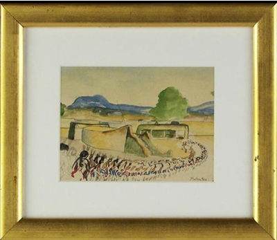 Indian Pueblo Scene by Stanley Mullen - Auction record, sale price, and art valuation. Compare with similar artists and explore comparable artworks.