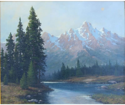 Sample artwork by Roland Delbert Enright (1921 - 1983), known for landscape, mountains, commercial art - View similar artists and auction records