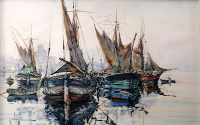 Bateaux de peche devant Antibes