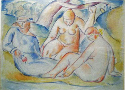 Trois femmes dans un paysage
