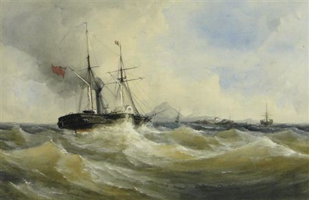 Steam and sail ship approaching Ascension