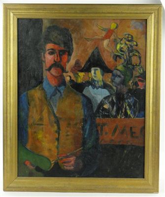 Portrait of Ed Smith: self portrait with Harlequins circa 1960s