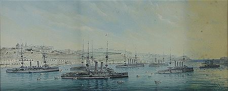 The British Mediterranean fleet in Valetta harbour, Malta