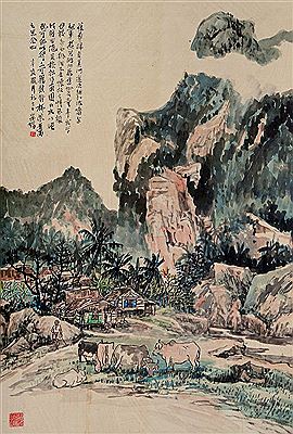 Sample artwork by Chong Swee Chen (1910 - 1986), known for watercolor, chinese ink, wash and oill painting, village and marine scenes - View similar artists and auction records