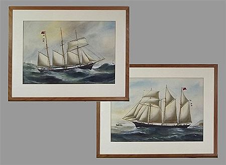A pair of ship portraits of 'Englishman of Lancaster.' depicted in fair & foul seas