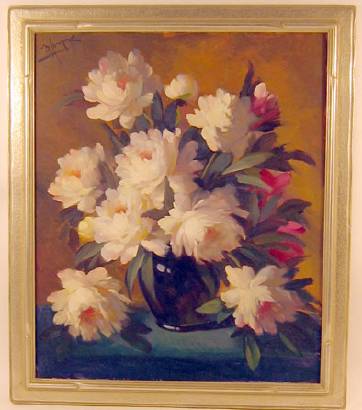 Floral Still Life of Peonies by Maurice Compris - Auction record, sale price, and art valuation. Compare with similar artists and explore comparable artworks.