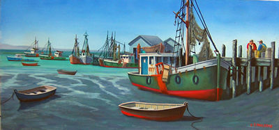 Low tide harbor scene