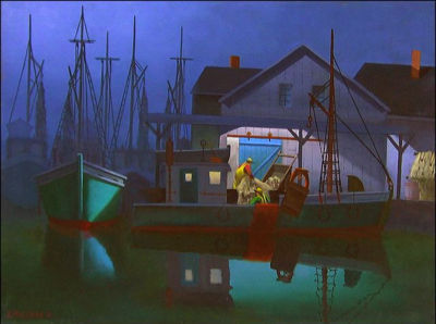 Night Harbor Scene