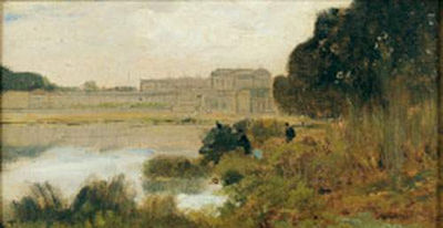 Vue du château de Versailles, prise de la pièce d'eau des Suisses