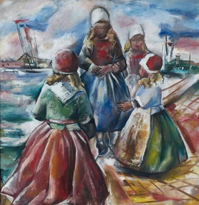 Fillettes sur le quai du port