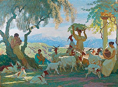 Pâtre et son troupeau sous la pergola